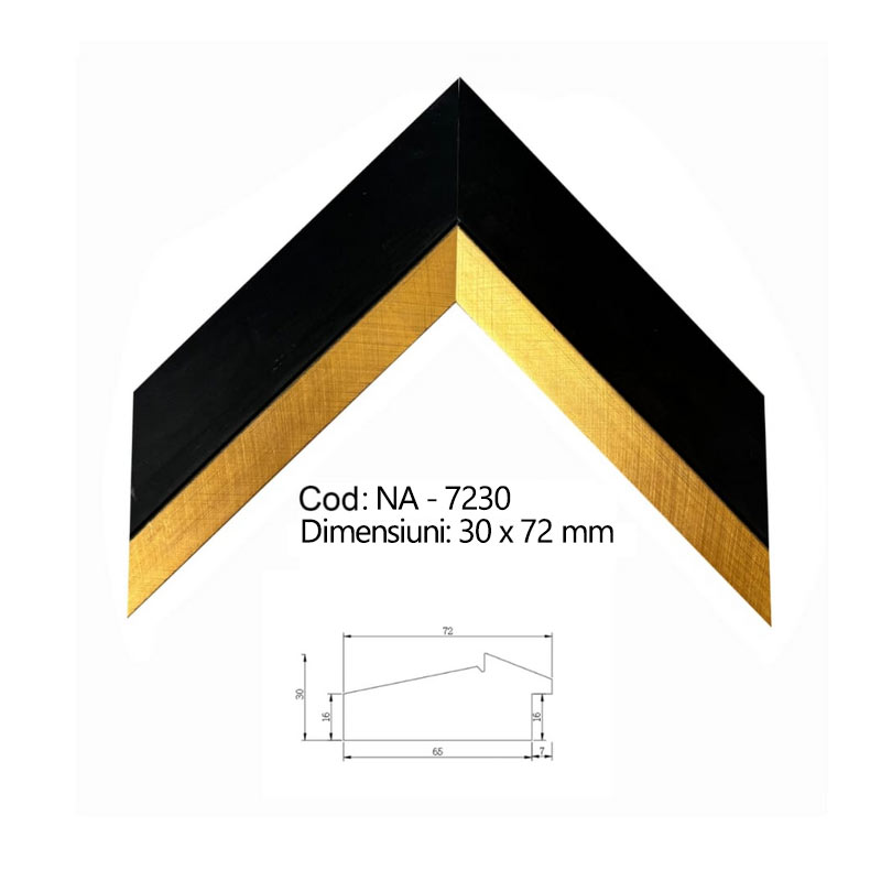 Profil rama din lemn cu foita negru-auriu NA-7230